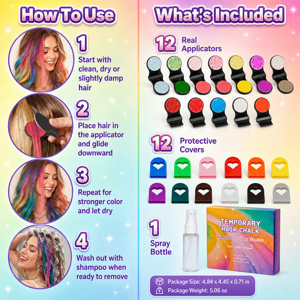 ⏳LAST DAY SALE 50% OFF!!🌈12-Color Temporary Hair Chalk Applicator Set🌈 |✅No Bleach, No Stain |
