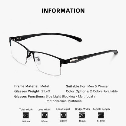 TITANIUM MULTI-FOCUS READING GLASSES PHOTOCHROMIC PROGRESSIVE DOUBLE LIGHT ANTI-BLUE LIGHT