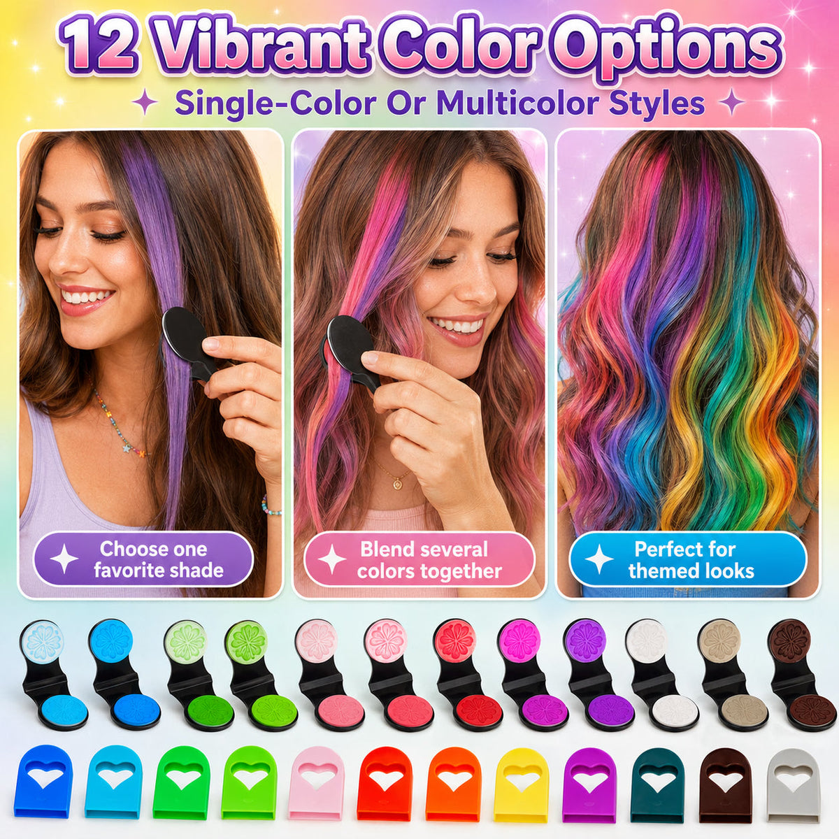 ⏳LAST DAY SALE 50% OFF!!🌈12-Color Temporary Hair Chalk Applicator Set🌈 |✅No Bleach, No Stain |