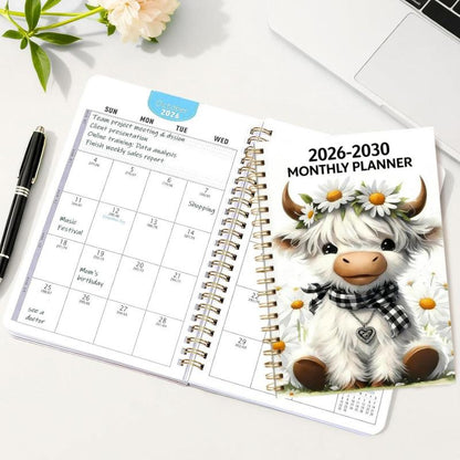 LIMITED-TIME 50% OFF!  2026–2030 Monthly Planner — Cute Highland Cow 5-Year Calendar, Large Monthly Blocks for Long-Term Planning