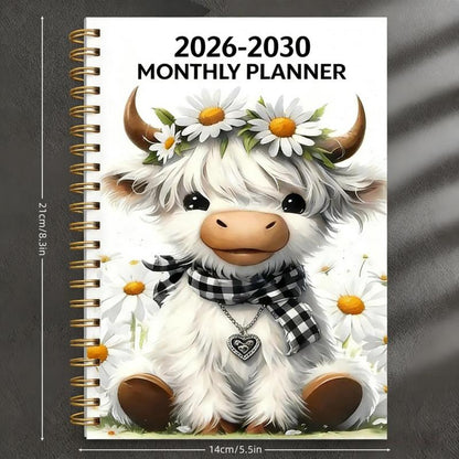 LIMITED-TIME 50% OFF!  2026–2030 Monthly Planner — Cute Highland Cow 5-Year Calendar, Large Monthly Blocks for Long-Term Planning